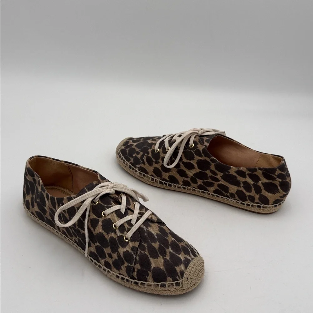 J. Crew Brown Leopard Espadrille canvas Sneakers women 10 casual vacation beach